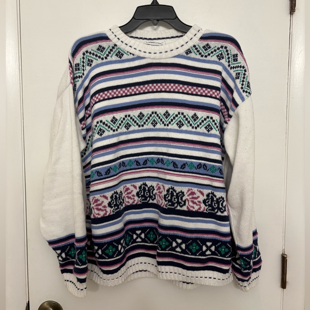 Vintage Cabin Creek Geometric Floral Knit Sweater Multicolor 90s Grannycore XL